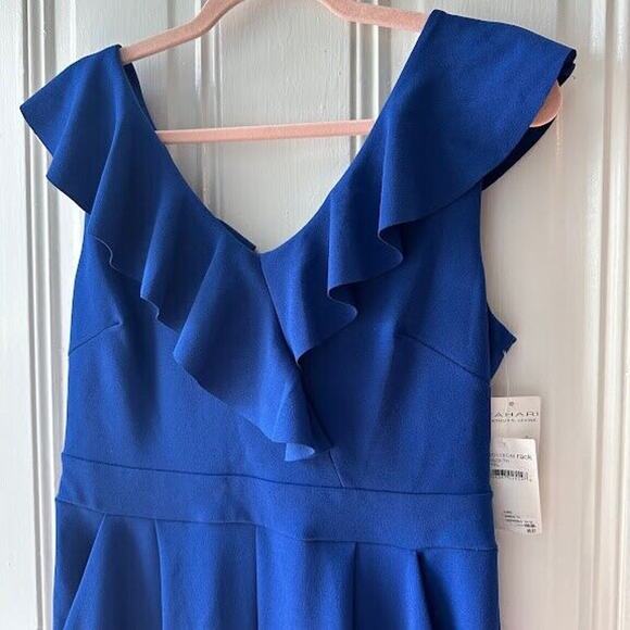 NWT Tahari Royal Blue Dressy Sleeveless Wide Leg Jumpsuit Size 4 Pockets - Picture 2 of 8